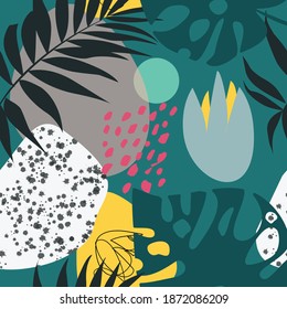 Abstract pattern of tropical leaves with geometric shapes
