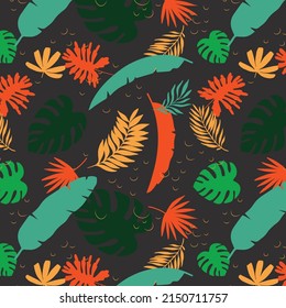 Patrón abstracto con hojas tropicales. Textura de dibujo manual. Plantilla de vector