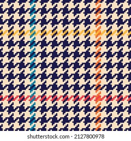 Abstract pattern tweed check plaid in navy blue, red, orange, yellow, beige. Seamless multicolored dog tooth tartan for dress, jacket, skirt, scarf, other modern spring autumn winter fabric design.