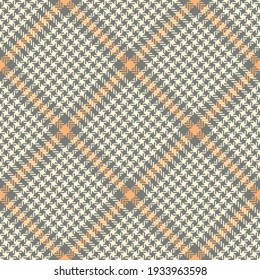 Abstract pattern tweed plaid in grey, orange, off white for textile design. Seamless herringbone textured glen check graphic for jacket, coat, skirt, other spring autumn winter fashion fabric print.