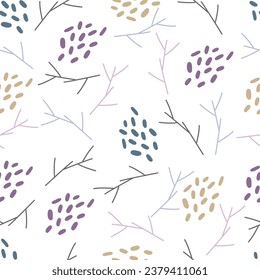 abstract pattern with twigs and spots nature doodle simple vector 