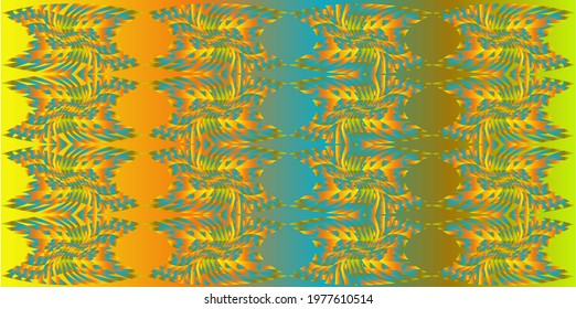 Abstract pattern of twisted shapes on a yellow-orange and blue background. Use it for illustrations and textures.