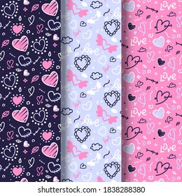 Abstract Pattern Valentine Theme With Love Shape Set Background