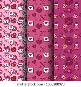 Patrón abstracto Tema de San Valentín con forma de amor Conjunto fondo