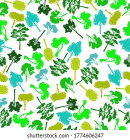 
abstract pattern of various green trees in light green green tint