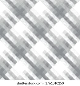Abstract pattern vector for textile print. Herringbone texture. Seamless tartan check plaid in gradient grey and white for dress, bag, purse, or other modern textile print.