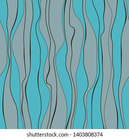 Abstract pattern with vertical curved lines. Background with uneven parallel stripes. Ornament in gray and turquoise colors.