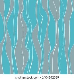 Abstract pattern with vertical curved lines. Background with uneven parallel stripes. Ornament in gray and turquoise colors.