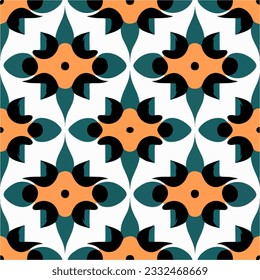 Abstract pattern in vibrant orange and black hues set against a white backdrop. The design draws inspiration from Sierpinski Gasket and creates a captivating repeating fabric pattern.