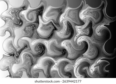 Abstract pattern with visual effects like swirling and flowing liquid. Gray and white colors dominate, creating a dynamic and artistic impression