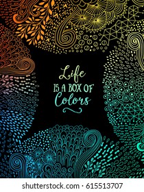 Abstract pattern vivid background with colorful ornament. Hand draw illustration, coloring book zentangle. Algae sea motif.