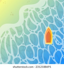 Abstract Pattern Water Ocean Sea Background Blue Waves Yellow Sand Beach Boat Cartoon Vector Design
