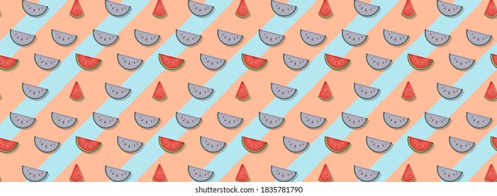 Abstract pattern with watermelon slices. Wallpaper, print, modern textile design, wrapping paper