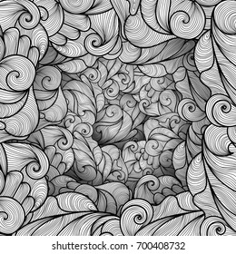 Abstract pattern with waves and lines. Texture with volumetric doodle elements. Paper art background in doodle style. Vector 3d illustration. Abstract ornate art