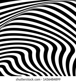 Abstract pattern of wavy black stripes. Distortion, analogue of optical illusion. Vector illustration