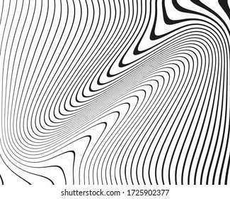 Abstract pattern with wavy, curves lines. Optical art background. Wave design black and white. Digital image with a psychedelic stripes. Vector illustration 