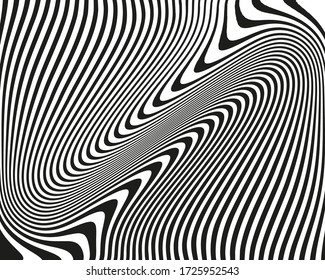 Abstract pattern with wavy, curves lines. Optical art background. Wave design black and white. Digital image with a psychedelic stripes. Vector illustration 