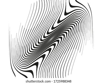 Abstract pattern with wavy, curves lines. Optical art background. Wave design black and white. Digital image with a psychedelic stripes. Vector illustration 