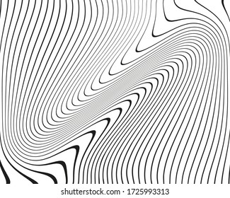 Abstract pattern with wavy, curves lines. Optical art background. Wave design black and white. Digital image with a psychedelic stripes. Vector illustration 