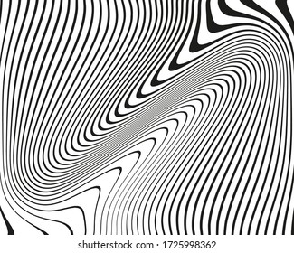Abstract pattern with wavy, curves lines. Optical art background. Wave design black and white. Digital image with a psychedelic stripes. Vector illustration 