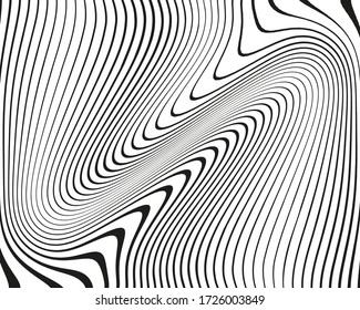 Abstract pattern with wavy, curves lines. Optical art background. Wave design black and white. Digital image with a psychedelic stripes. Vector illustration 