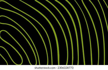 Abstract pattern of wavy green lines on a black background. Composition in the form of an arbitrary two-colours background. Vector illustration, EPS 10. Copy space.