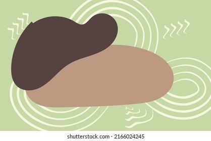 arte de línea ondulada de patrón abstracto en la parte posterior de dos burbujas marrón con espacios en blanco de fondo verde