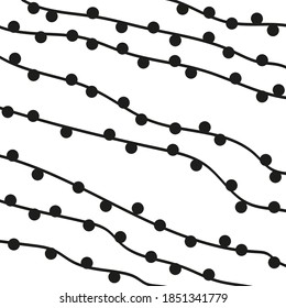Abstract pattern with wavy lines and dots. Linear web-like background. Diagonal wavy lines with beads. Vector illustration