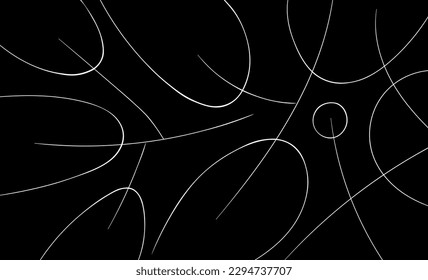 An abstract pattern of wavy lines and semicircles resembling a branch and leaves. Composition in the form of an arbitrary pattern on a black background. Vector illustration, EPS 10. Doodle space.