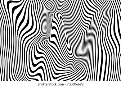 Abstract pattern of wavy stripes or rippled 3D relief black and white lines background. Vector twisted curved stripe modern trendy curves or geometric zebra pattern texture background