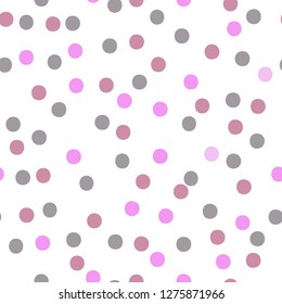 Abstract pattern. White background, lilac, pink, gray and white dots. Good for packaging, postcards, banner.