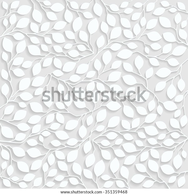 Abstract pattern of white branches with leaves. 3D texture with long shadows. Vector EPS 10