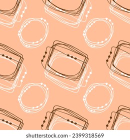Abstract pattern white and brown doodle hand drawn on peach color background 2024