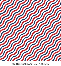 Patrón Abstractas de líneas diagonales sin costuras blancas, rojas y azules. Textura de tira vintage de barbería.