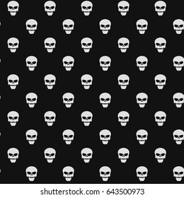 Abstract pattern. White skulls on a black background. Death in the dark. Vector illustration in a flat style. EPS 8