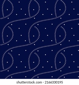 Abstract pattern of white triangles and circles. Seamless vector pattern on a blue background.
