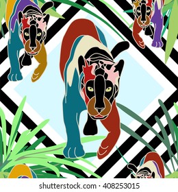 Abstract pattern of wild prey in the jungle cats, striped background, seamless pattern, color tropical  vector  fashion design print