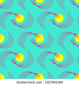 abstract pattern with wired ribbons and dots in pop blue yellow