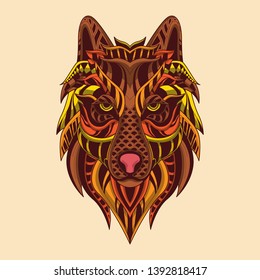 abstract pattern wolf face in warm color