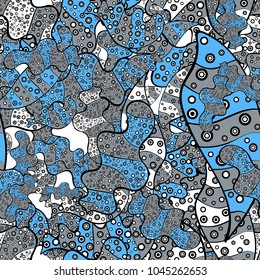 Abstract pattern for wrapping paper Vector illustration. Seamless Sketch nice background. Doodles gray, black and blue on colors.