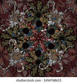 Abstract pattern for wrapping paper Vector illustration. Doodles brown, black and neutral on colors. Seamless Sketch nice background.