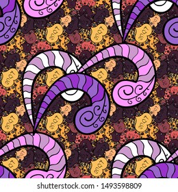 Abstract pattern for wrapping paper Vector illustration. Doodles black, purple and pink on colors. Seamless Sketch nice background.