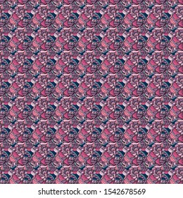 Abstract pattern for wrapping paper Vector illustration. Doodles black, purple and neutral on colors. Seamless Sketch nice background.