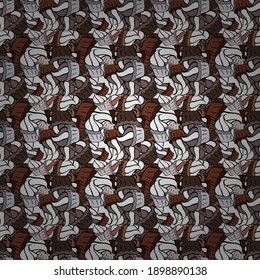 Abstract pattern for wrapping paper Vector illustration. Doodles brown, black and white on colors. Seamless Sketch nice background.