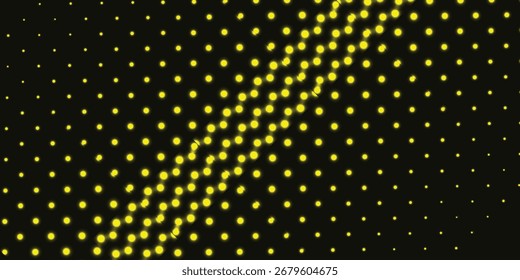 Abstract pattern of yellow glowing dots on a black background, creating diagonal lines.