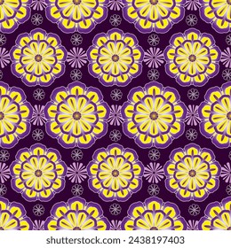 abstract pattern with yellow and purple flowers
