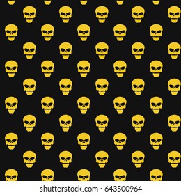 Abstract pattern. Yellow skulls on a black background. Death in the dark. Vector illustration in a flat style. EPS 8
