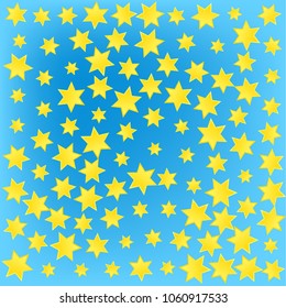 Abstract pattern of yellow stars on a blue gradient background