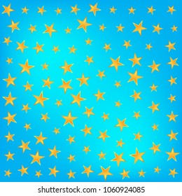 Abstract pattern of yellow stars on a blue gradient background