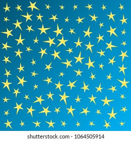 Abstract pattern of yellow stars on a blue gradient background.
